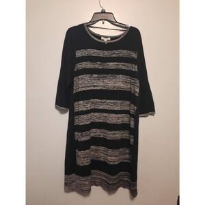 Dressbarn Women 's size 2x Black and Gray Heathered Striped Sweater Dress